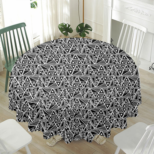 Black And White African Ethnic Print Waterproof Round Tablecloth