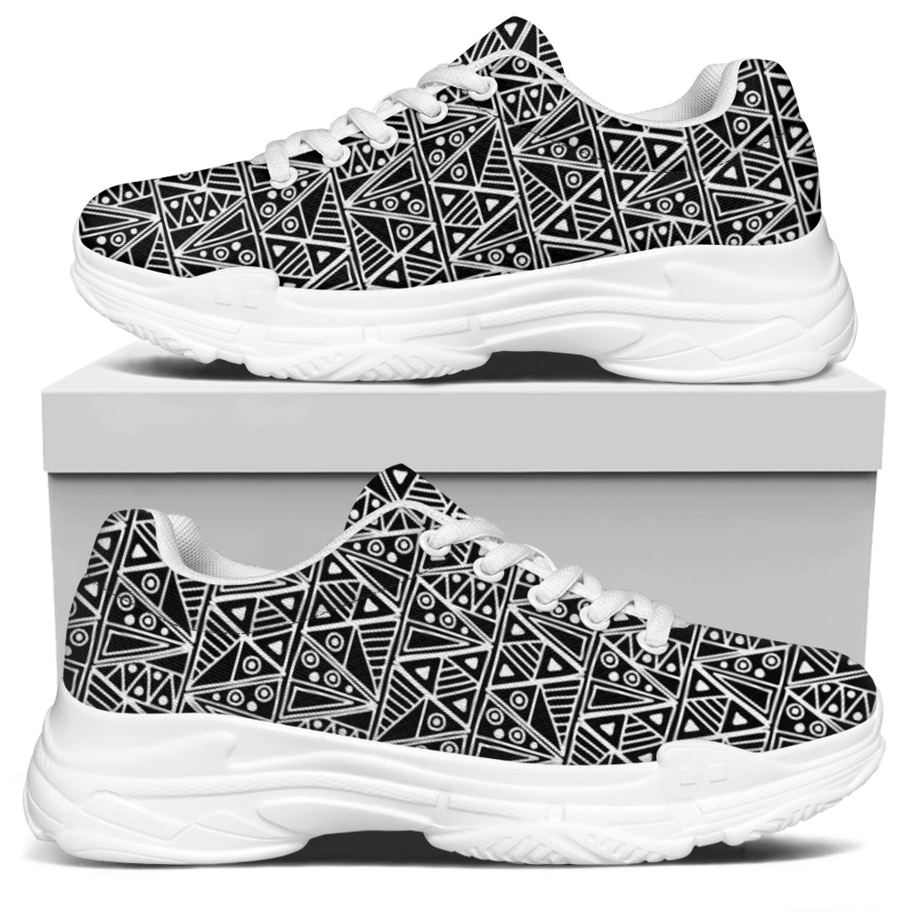 Black And White African Ethnic Print White Chunky Shoes