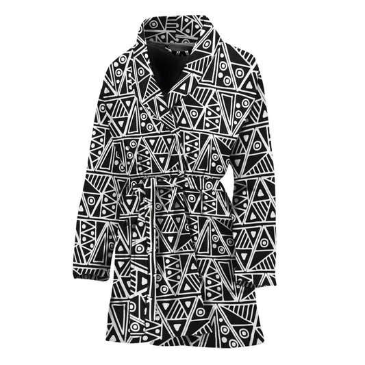 Black And White African Ethnic Print Women's Bathrobe