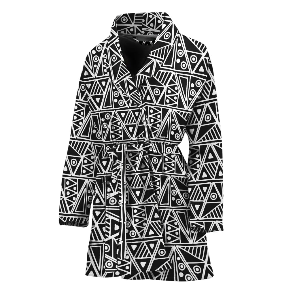 Black And White African Ethnic Print Women's Bathrobe