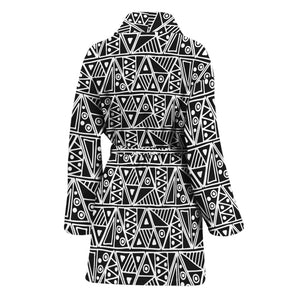 Black And White African Ethnic Print Women's Bathrobe