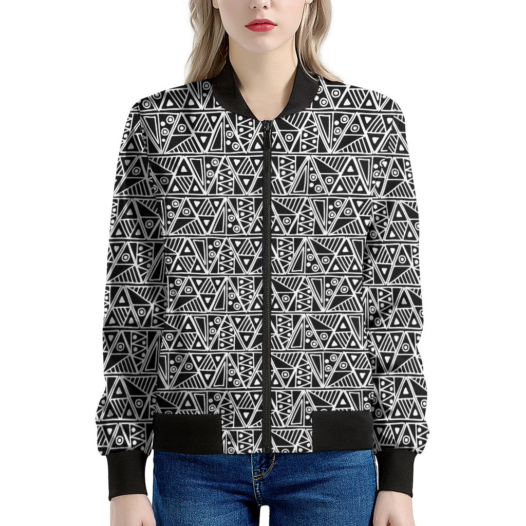 Black And White African Ethnic Print Women's Bomber Jacket