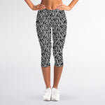 Black And White African Ethnic Print Women's Capri Leggings