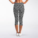 Black And White African Ethnic Print Women's Capri Leggings