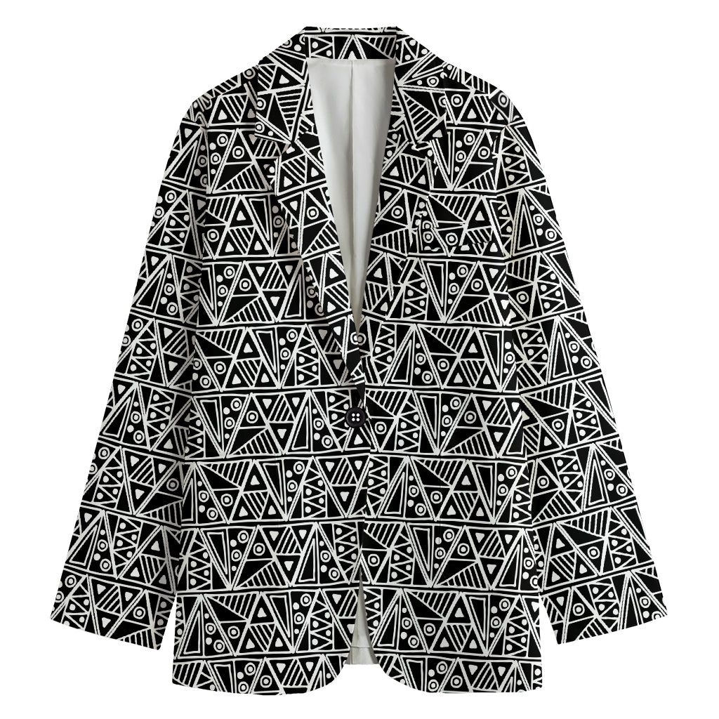 Black And White African Ethnic Print Women's Cotton Blazer