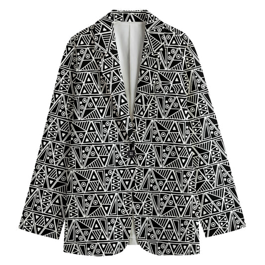 Black And White African Ethnic Print Women's Cotton Blazer