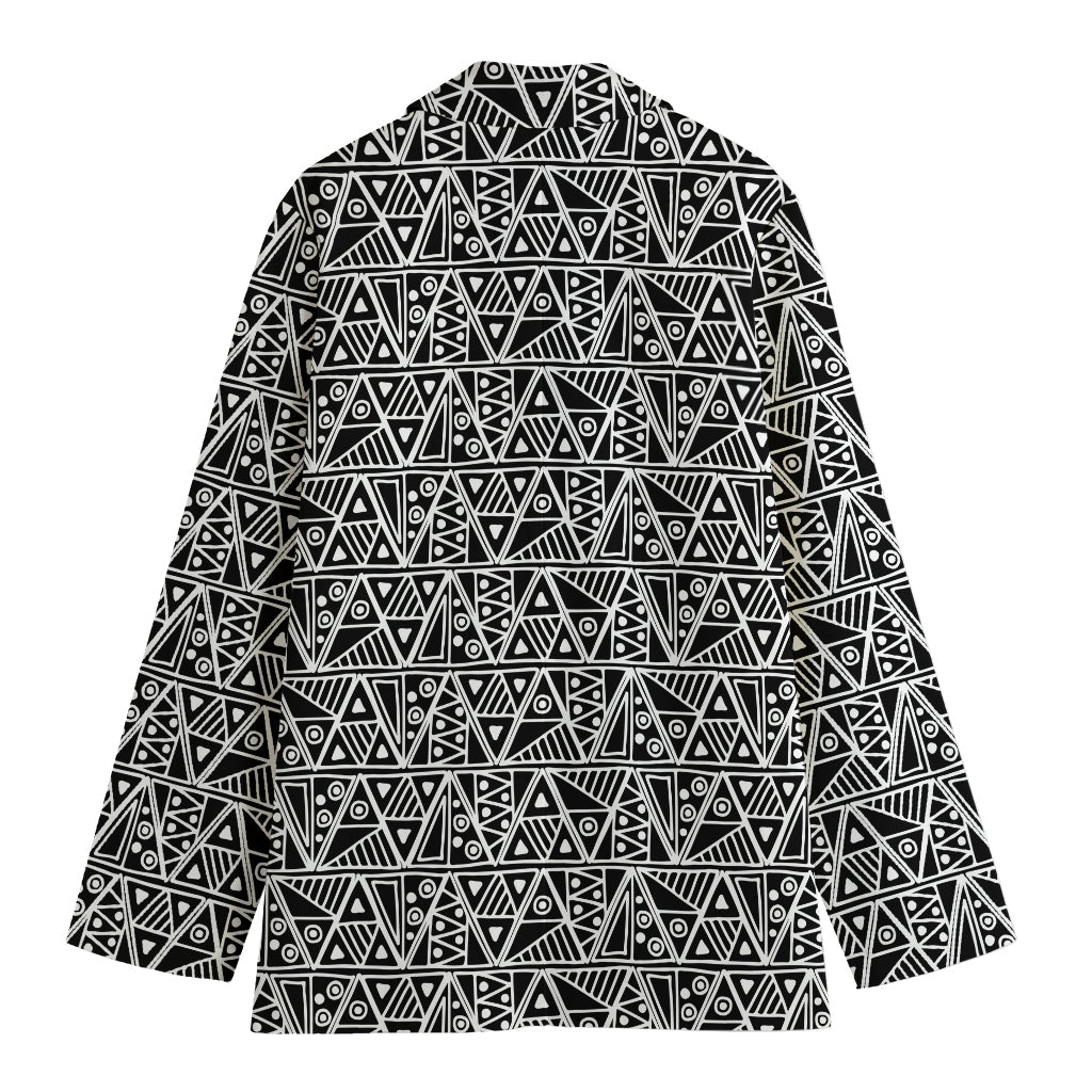Black And White African Ethnic Print Women's Cotton Blazer
