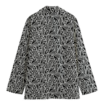 Black And White African Ethnic Print Women's Cotton Blazer