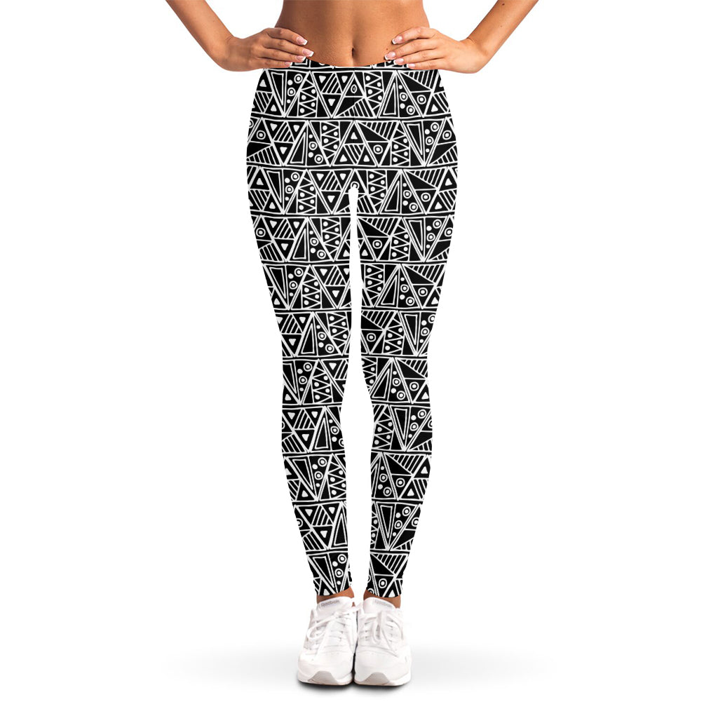 Black And White African Ethnic Print Women's Leggings