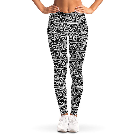 Black And White African Ethnic Print Women's Leggings