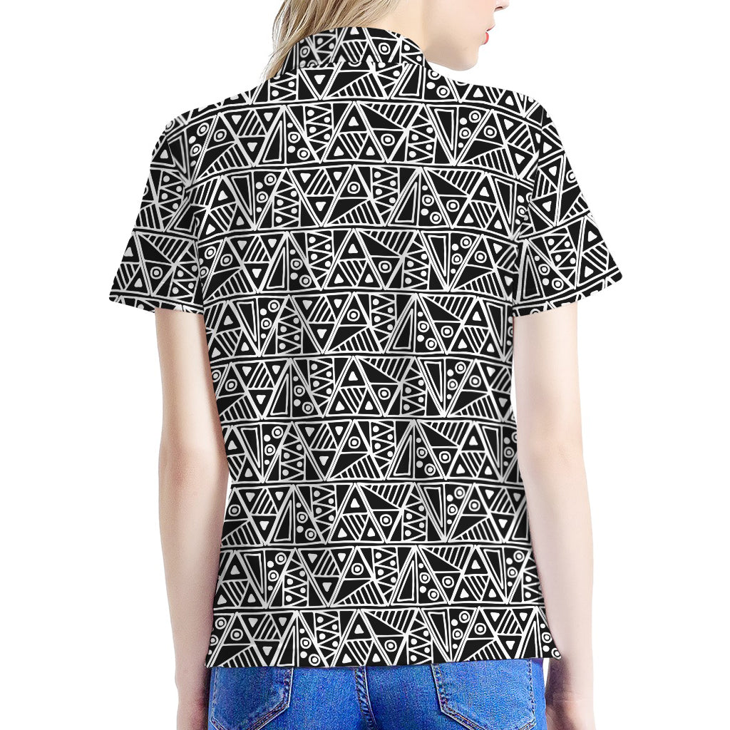 Black And White African Ethnic Print Women's Polo Shirt
