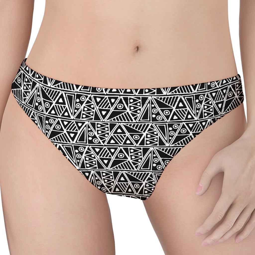 Black And White African Ethnic Print Women's Thong