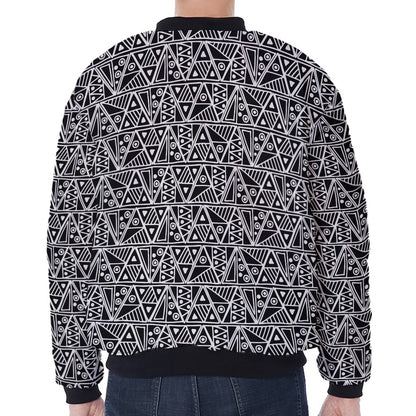 Black And White African Ethnic Print Zip Sleeve Bomber Jacket