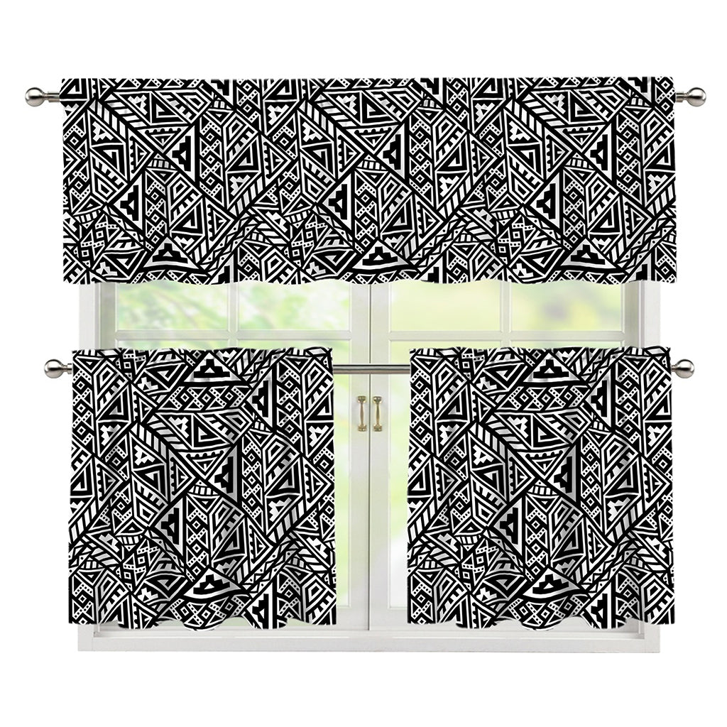 Black And White African Inspired Print 3 Piece Kitchen Curtains
