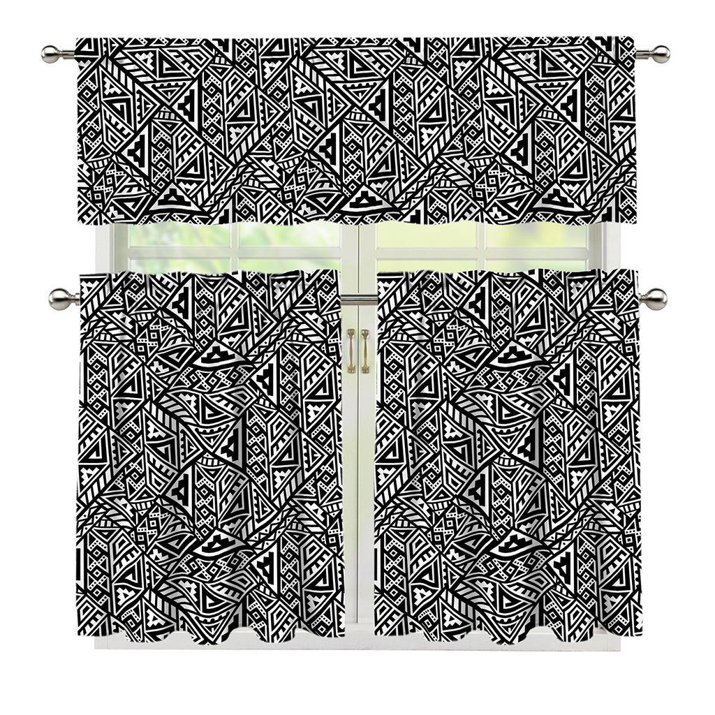 Black And White African Inspired Print 3 Piece Kitchen Curtains