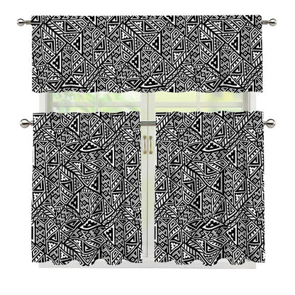 Black And White African Inspired Print 3 Piece Kitchen Curtains