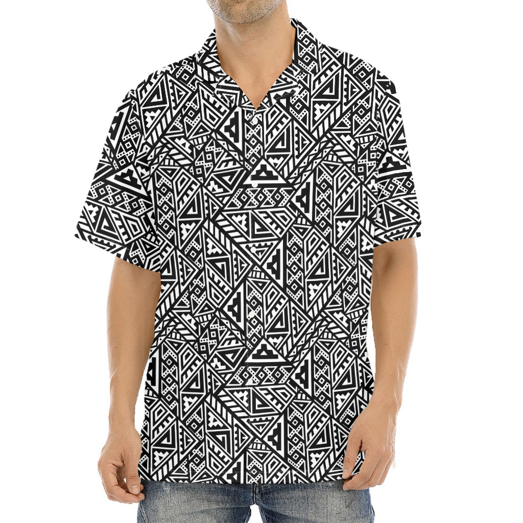 Black And White African Inspired Print Aloha Shirt