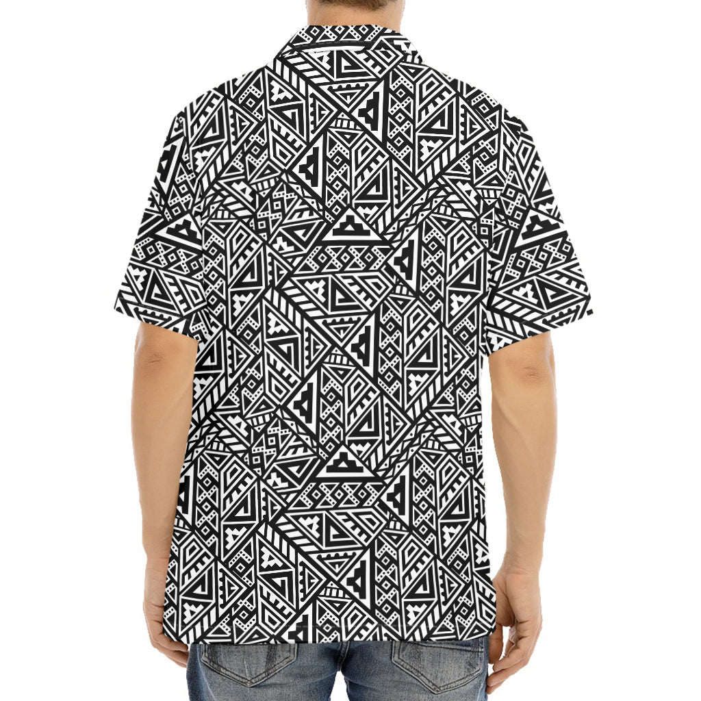 Black And White African Inspired Print Aloha Shirt