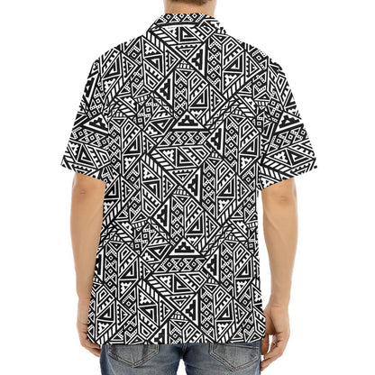 Black And White African Inspired Print Aloha Shirt