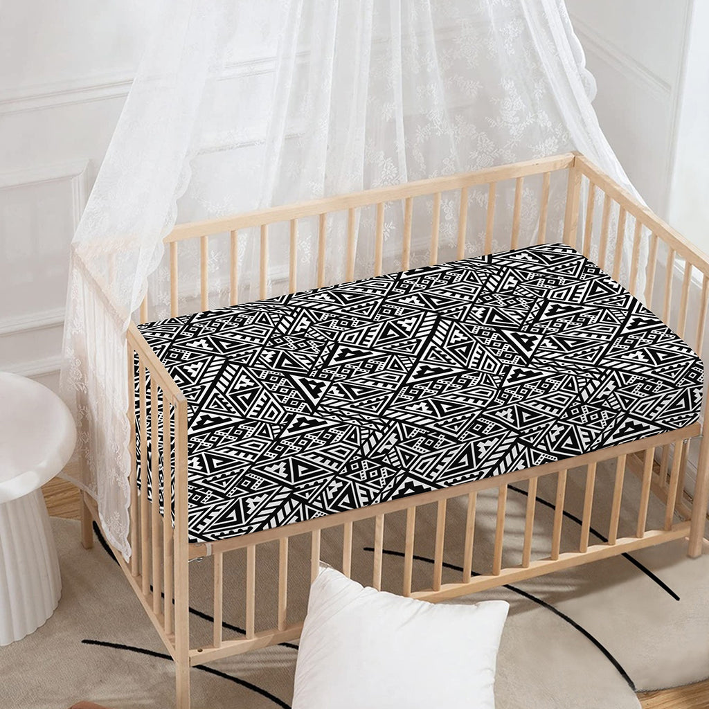 Black And White African Inspired Print Baby Crib Sheet