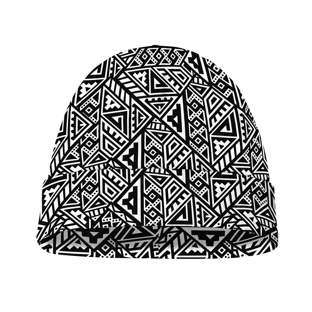 Black And White African Inspired Print Beanie