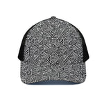 Black And White African Inspired Print Black Mesh Trucker Cap