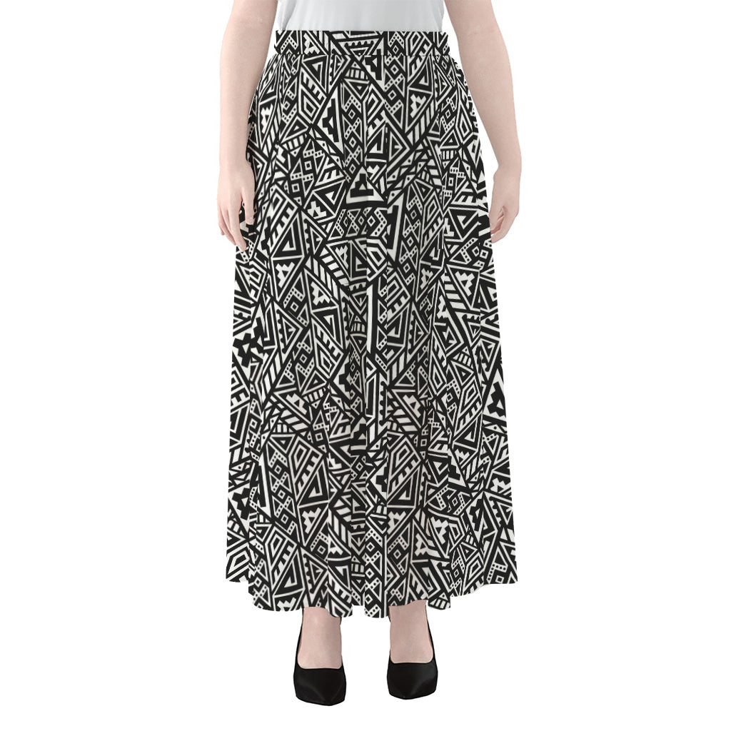 Black And White African Inspired Print Chiffon Maxi Skirt