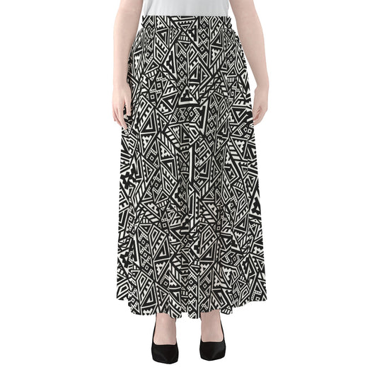 Black And White African Inspired Print Chiffon Maxi Skirt