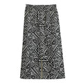 Black And White African Inspired Print Cotton Front Slit Maxi Skirt