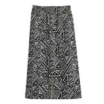 Black And White African Inspired Print Cotton Front Slit Maxi Skirt