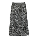 Black And White African Inspired Print Cotton Front Slit Maxi Skirt