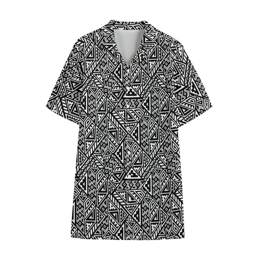 Black And White African Inspired Print Cotton Hawaiian Shirt