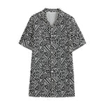 Black And White African Inspired Print Cotton Hawaiian Shirt
