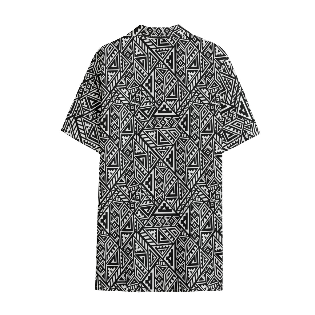 Black And White African Inspired Print Cotton Hawaiian Shirt
