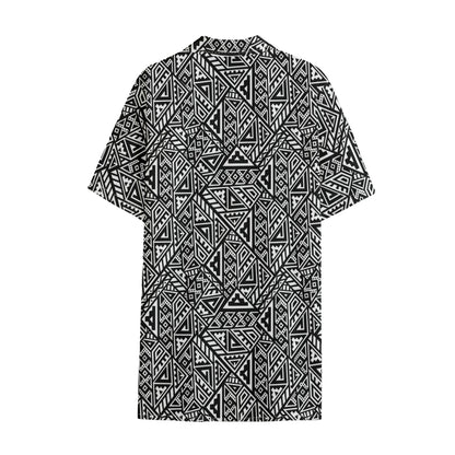 Black And White African Inspired Print Cotton Hawaiian Shirt