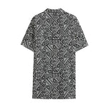 Black And White African Inspired Print Cotton Hawaiian Shirt