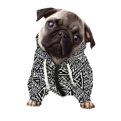 Black And White African Inspired Print Dog Zip Up Hoodie
