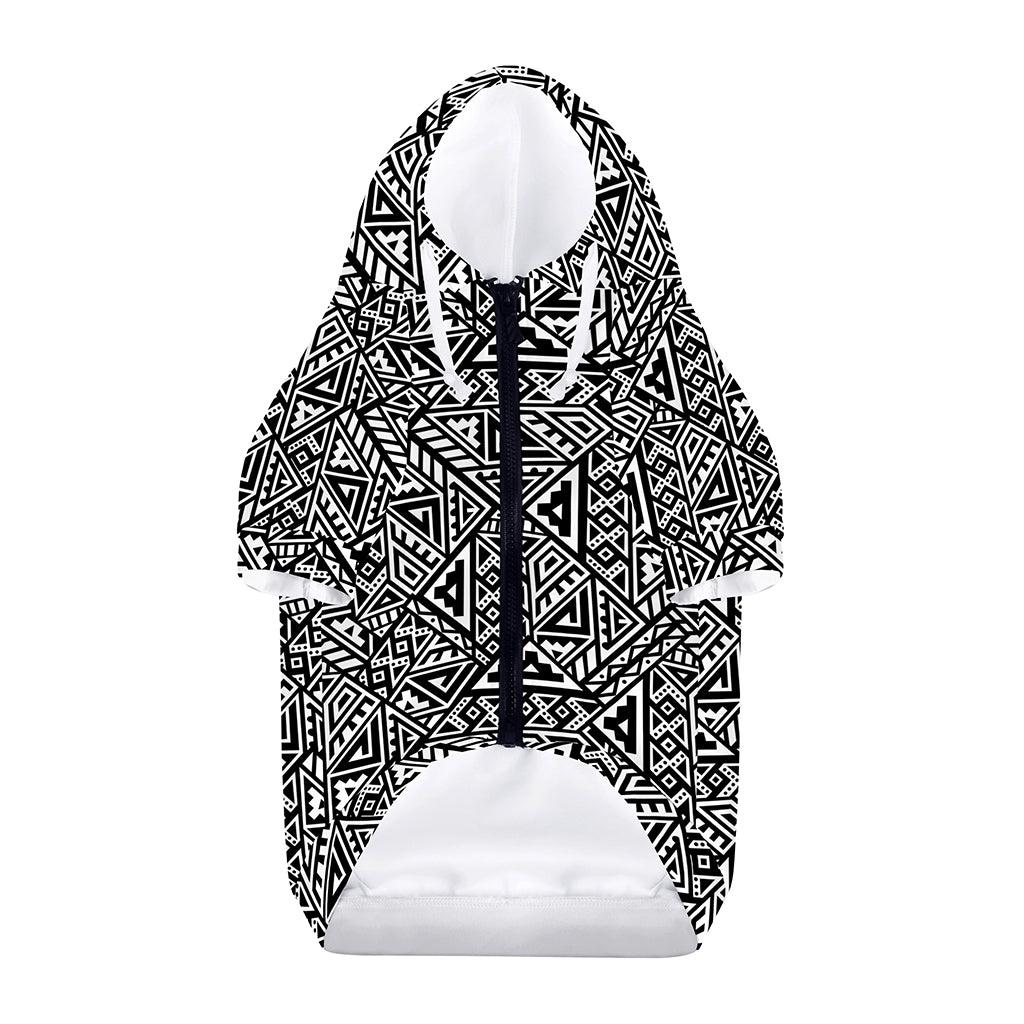 Black And White African Inspired Print Dog Zip Up Hoodie