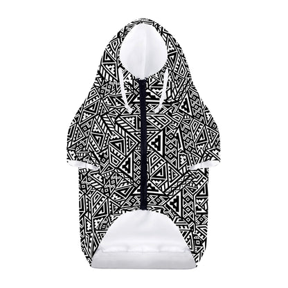 Black And White African Inspired Print Dog Zip Up Hoodie