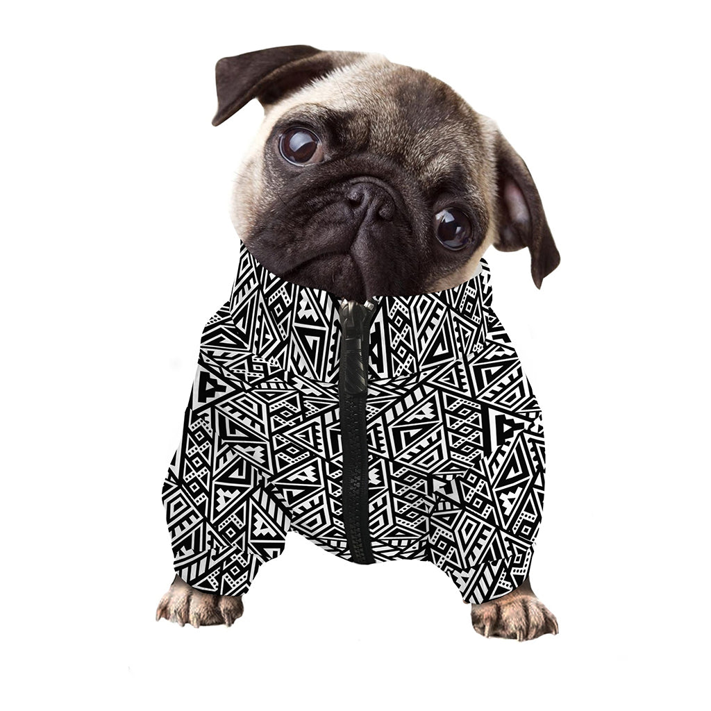 Black And White African Inspired Print Dog Zip Up Jacket