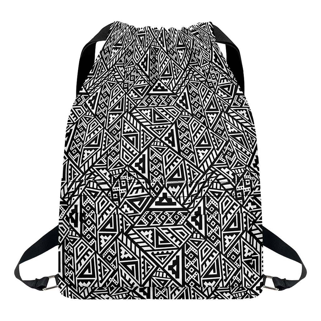 Black And White African Inspired Print Drawstring Backpack
