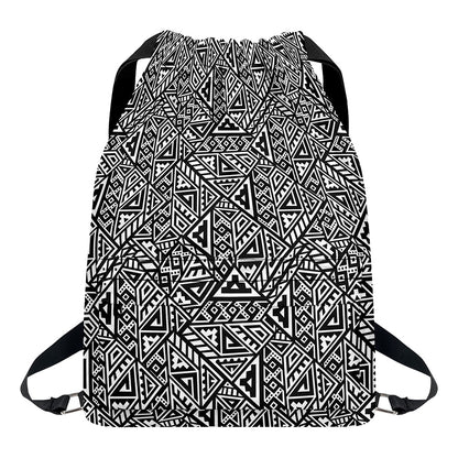Black And White African Inspired Print Drawstring Backpack