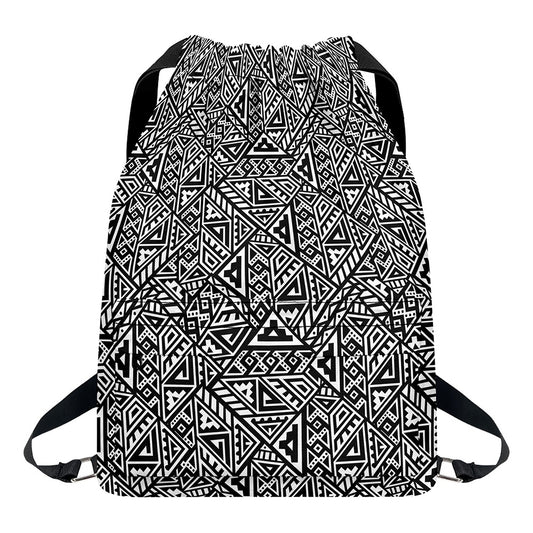 Black And White African Inspired Print Drawstring Backpack
