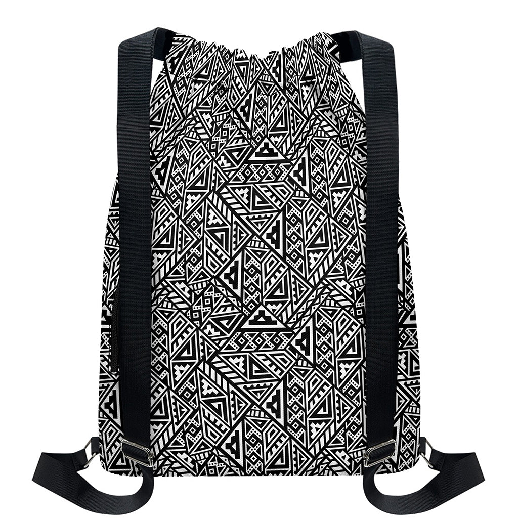 Black And White African Inspired Print Drawstring Backpack