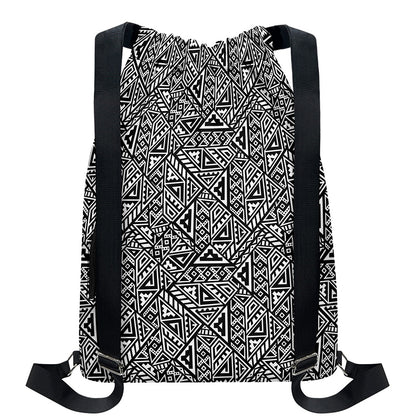 Black And White African Inspired Print Drawstring Backpack