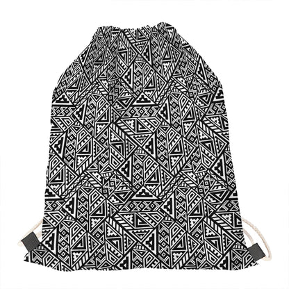 Black And White African Inspired Print Drawstring Bag