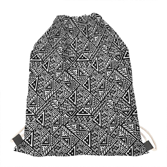 Black And White African Inspired Print Drawstring Bag