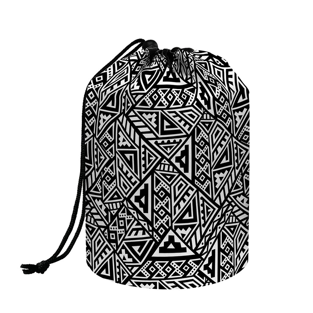 Black And White African Inspired Print Drawstring Makeup Bag