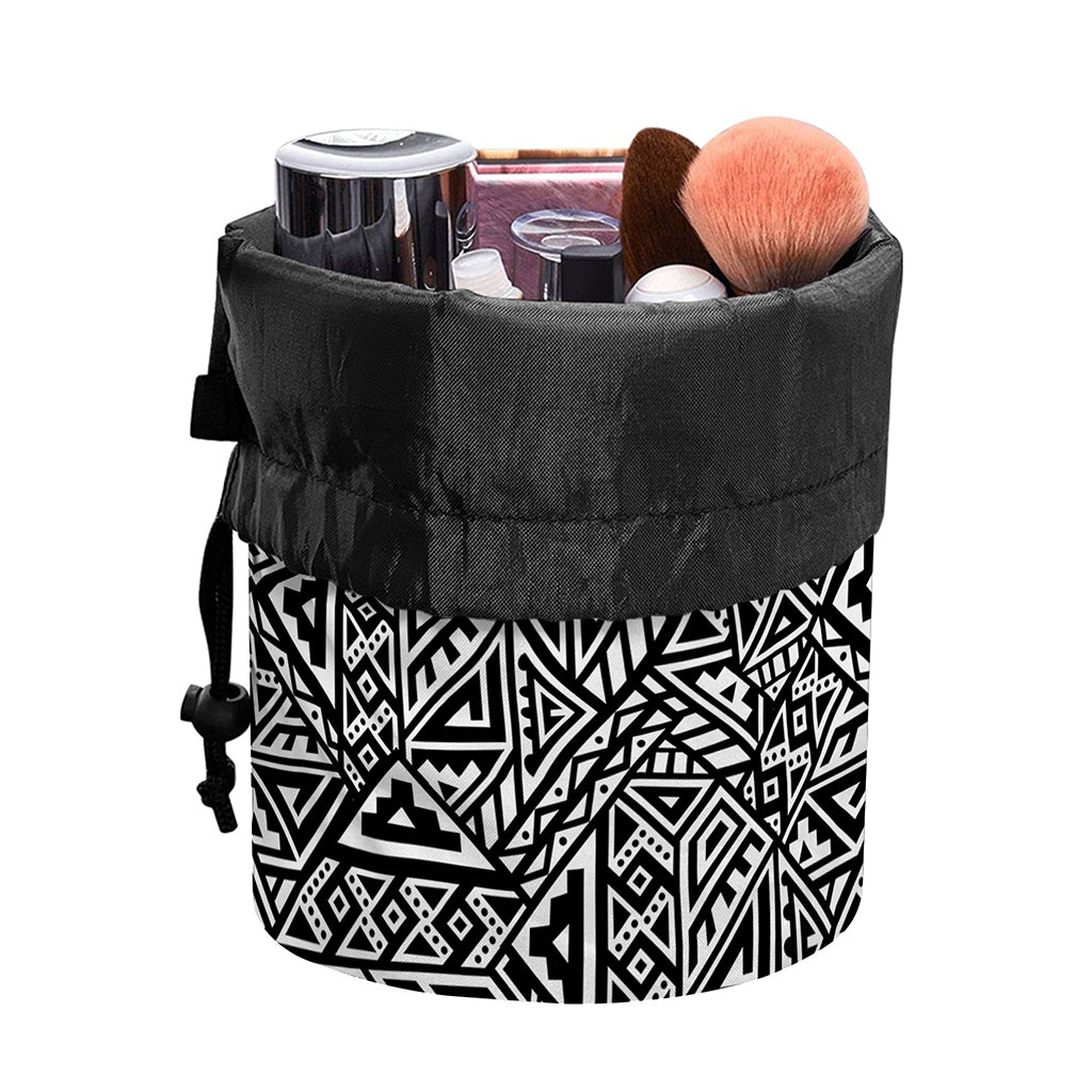 Black And White African Inspired Print Drawstring Makeup Bag