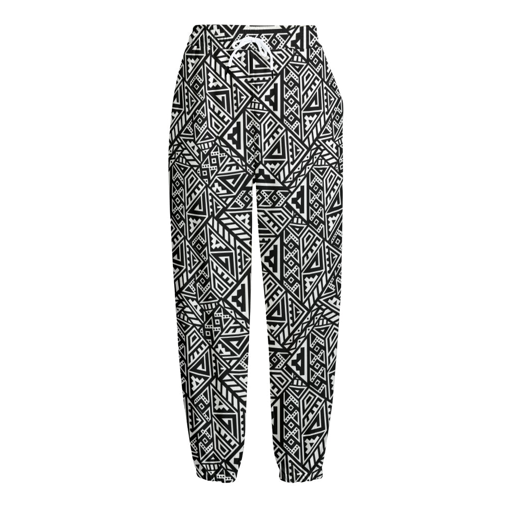 Black And White African Inspired Print Fleece Lined Knit Pants
